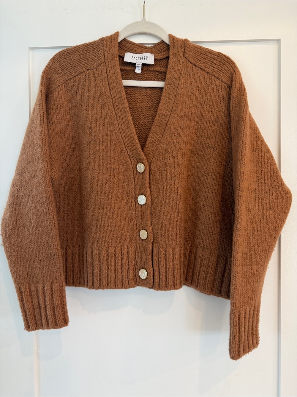 Derek Lam Caramel Rust Brown Button-Front Wool Blend Cardigan